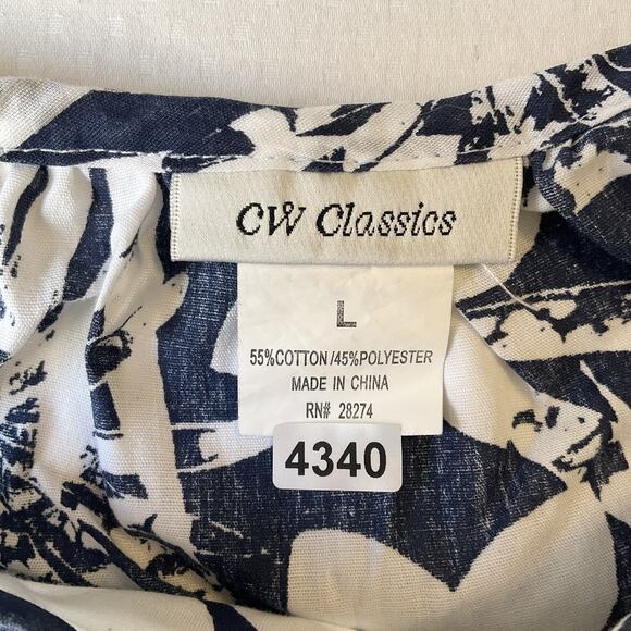 CW Classics Women Midi Dress L Navy Floral Shift Ruffle Short Sleeve - Picture 2 of 9
